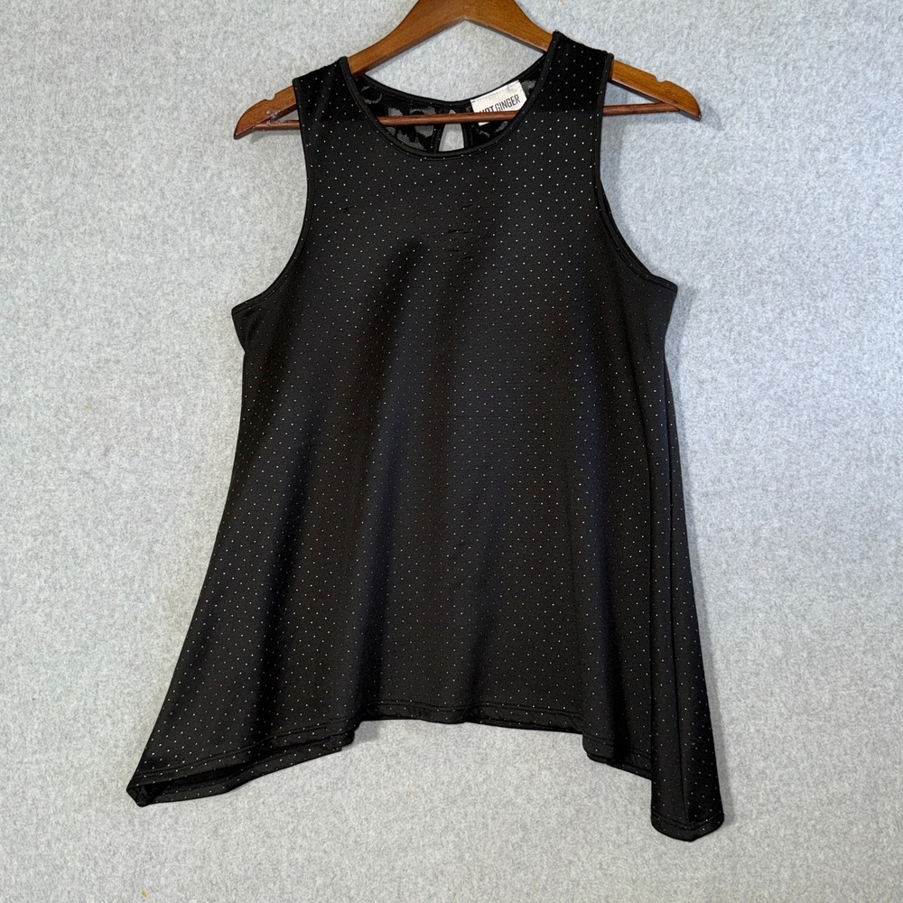Hot Ginger Women medium Black Silver Polka Dot Lace Back Sharkbite Hem witchy